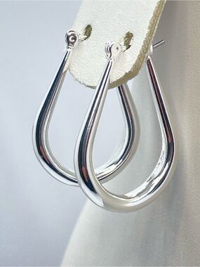 Silver Tone Teardrop Hoop Earrings Sleek Minimalist Statement Hoops